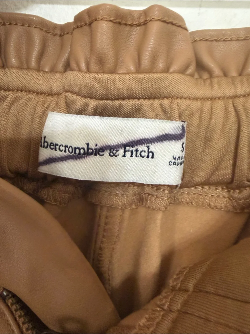 Abercrombie & Fitch Tan High-Waist Faux Leather Paperbag Shorts